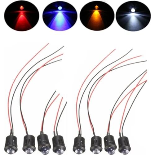 5PC 12V 10mm Waterproof Pre-Wired Constant LED Ultra Bright Water Transparent Bulb Red / Yellow / Blue / White Signal Lamps