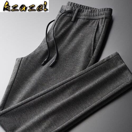 Azazel Fashion Mens Pants Luxury Yarn Dye Twill Fabrics Casual Mens Trousers Hight Quality Elastic Waist Slim Fit Man Pants