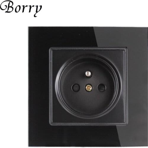Borry French Standard Power Connector, black Crystal Glass Panel, AC 110 ~ 250V 16A Wall Power Outlet 86mm * 86mm