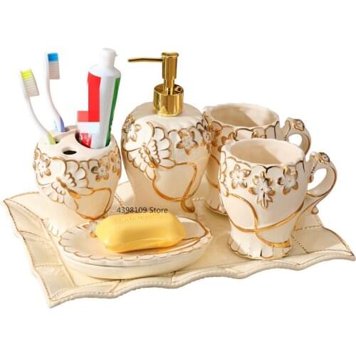 European ceramic bathroom five-piece wash set high-grade ceramic Phnom Penh bathroom supplies toothbrush holder soap dispenser
