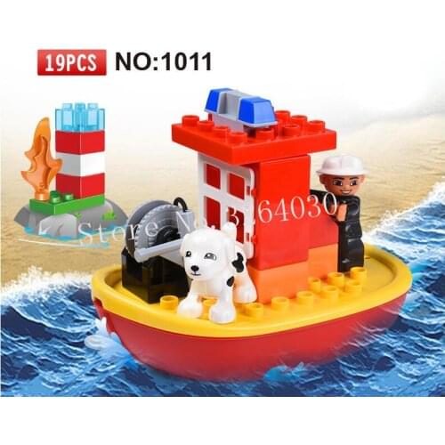 GOROCK 19pcs Duploe Large Bricks Fire Boat Big Building Blocks Set Educational Toys Baby Gift Compatible With 10591 Boat Floats