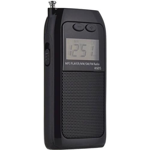 K605 Mini Pocket Radio STEREO FM AM SW MW Digital Tuning Radio Receiver MP3 Music Player Rechargeable Battery Portable Radio