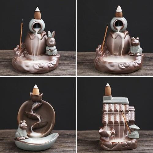 Frog Ceramic Waterfall Incense Burner Fountain Backflow Aroma Smoke Censer Holder Office Home Unique Crafts