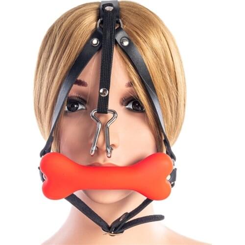Bone Mouth Gag with Nose Hook for Couples Bondage Restraints Head Harness BDSM Sex Products
