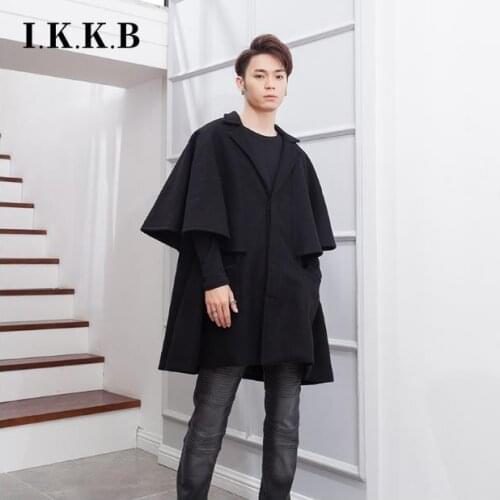 Fake 2-piece sleeveless medium length loose Cape Cape mens winter coat coat tweed British