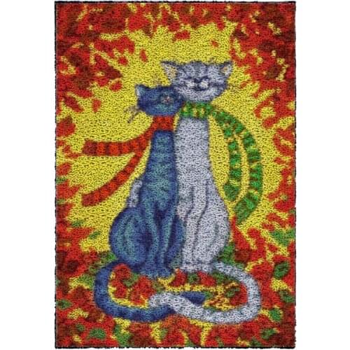 Latch Hook Kits Valley Cat Chunky Yarn Embroidery Crocheting Tapestry Kits Needlework Arts & Crafts DIY Carpet Rug 61cmX85cm