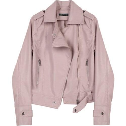 Plus size Women Pink Slim Short Faux Leather Jacket High Quality Lapel Long sleeve Black Moto Biker Jacket Punk Streetwear Coat
