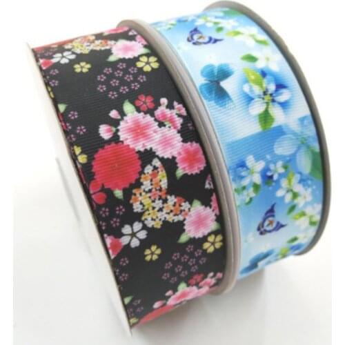 5yards/lot 1-1/2" Japanese Zephyr Floral Printed Grosgrain Stain Ribbon for DIY Crafts Hair Accessories Bouquet Wrapping Ribbons