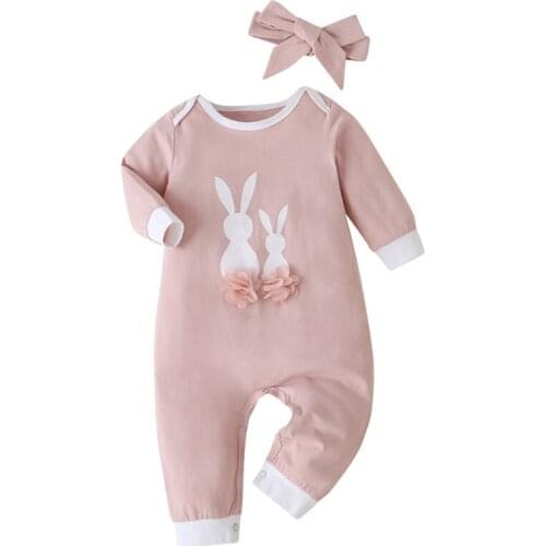 Fashion Baby Clothing Sweet And Cute Rompers Printed Bunny Round Neck Long-sleeved Jumpsuit 2021