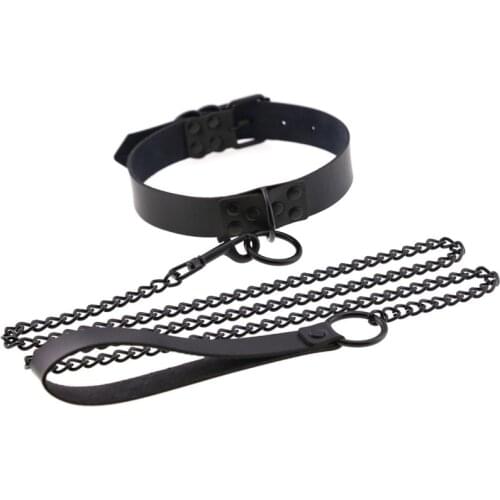 Fashion Sexy Rivet Women Man Dark Black Punk Gothic Alternative Slave PU Leather Traction Rope Chain Bondage Necklace Jewelry