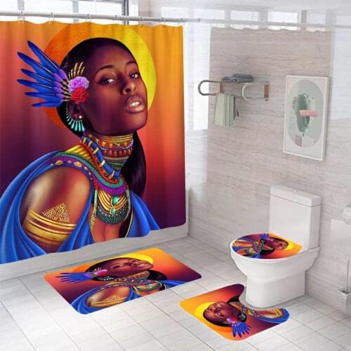 Home Decor Bathing Waterproof Shower Curtain Set with 12 Hooks Toilet Covers Bath Mats for Bathroom Non-slip Rug Carpet Washable