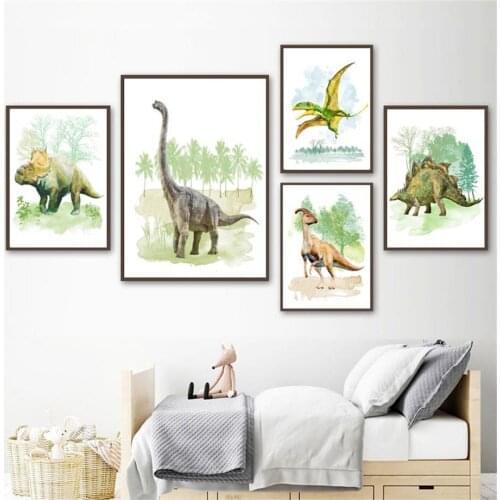 Dinosaur Tree Stegosaurus Triceratops Nursery Wall Art Canvas Painting Nordic Posters And Prints Wall Pictures Kids Room Decor