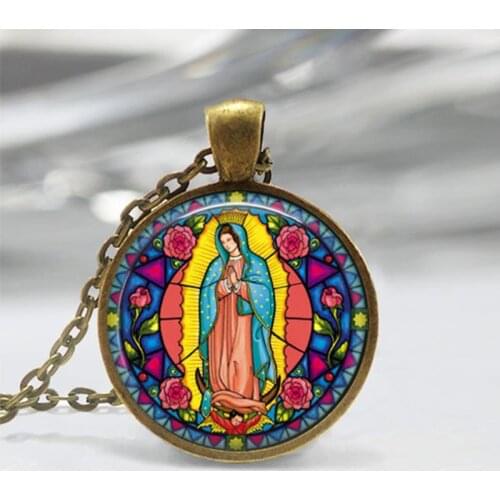 Our Lady of Guadalupe pendant Necklace Virgin Mary Sacred Heart Religious Art Steampunk Bronze chain vintage women Jewelry
