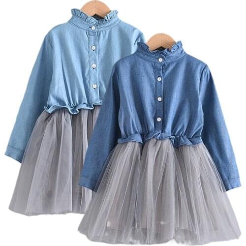 Girls Party Dress 2021 New Autmn Spring Fashion Patchwork Dress Girls Mesh Outfits Long Sleeve Children Clothing Kid Vestidos