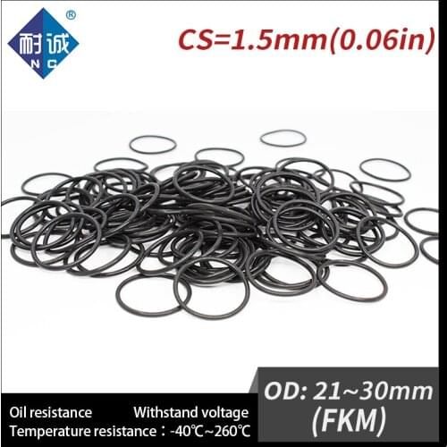 5PC/lot Rubber Ring Black FKM O ring Seals Thickness 1.5mm OD21/22/23/24/25/26/27/28/29/30mm Rubber O-Rings Fuel Washer