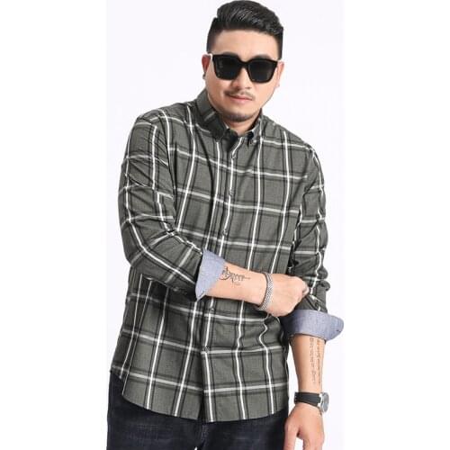 Extra XL 2021 Size Mens Clothing Plus Sized Fat Man Large Size Business Casual All Match Plaid Loose Long Sleeve Shirt
