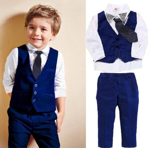Boys Shirts Vest Long Pants Baby Gentleman Tie Suits Toddler Sets Kids Outfits Tops Childrens Clothes