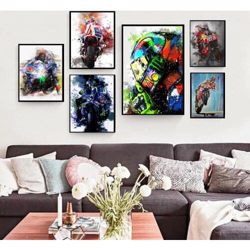Self-adhesive Wall Sticker Superstar Motorcycle Racing Star Posters Print Modular Wall Art Picture Living Room Decoration
