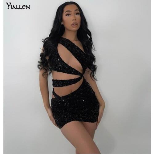 Yiallen Cut Out Patchwork Sexy Women Mini Dress 2021 New Summer Fashion One-Shoulder Sleeveless Hollow Female Clubwear Skirts