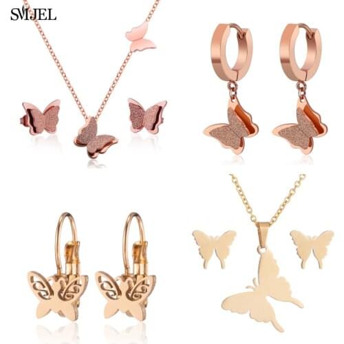 SMJEL Stainless Steel Matte Butterfly Earrings for Women Girls Lovely Animal Buttefly Earing Dangle Fashion Jewelry Pendients
