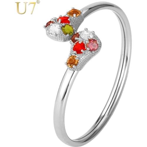 U7 Colorful Crystal Bracelets Women Gold/Silver Color Jewelry Wholesale Rhinestone Cuff Bracelets & Bangles H638