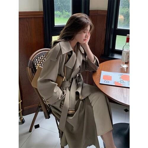 Windbreaker Jacket Womens Spring And Autumn Clothing 2021 New Mid-Length Korean Style Temperament Double Breasted Coat M676