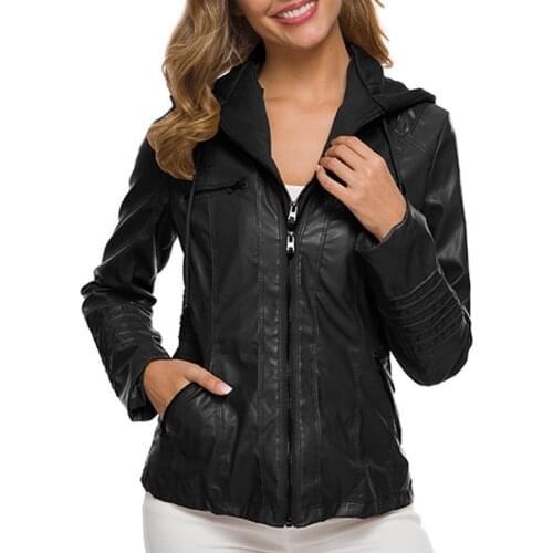 Plus Size Women Faux Leather Pocket Motor Jacket Solid Color Zipper Slim Outwear wholesale dropshiping Harajuku style