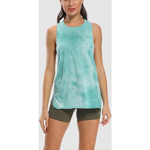 Women New Tie-Dye Printed Sports Vest Quick-Drying Running Sleeveless Tank Loose Yoga Top Fitness Shirt Blouse Workout Gym