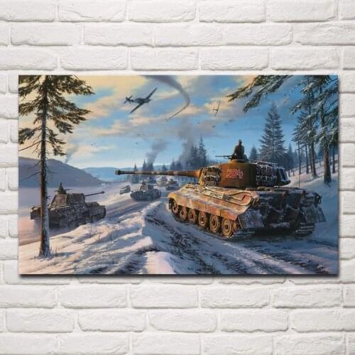 Winter world war battle field tank fighter living room decoration home wall art decor wood frame fabric posters KF690