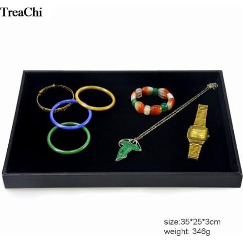 1piece 35*25*3cm Jewelry Display Case Black Velvet Bangle Bracelet Necklace Storage Box Watch Ring Chain Organizer Flat Tray