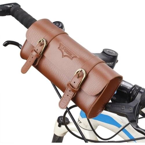 1pcs Retro Leather Bicycle Front Handlebar Bag Waterproof Mountain Bike Storage Saddle Pouch Bicycle Accessories