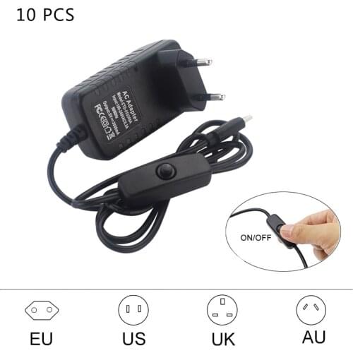 10 PCS 5V 3A Raspberry Pi 4 Model B Power Supply USB Type C ON OFF Switch Button EU US UK AU Plug Power Adapter Charger for Pi4