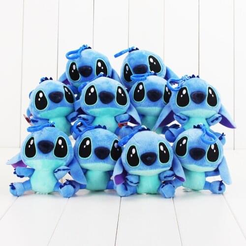 10pcs/lot 10cm 4style Lilo and Stitch Plush doll toy with keychain sucker Cartoon movie doll toy soft stuffed doll for children