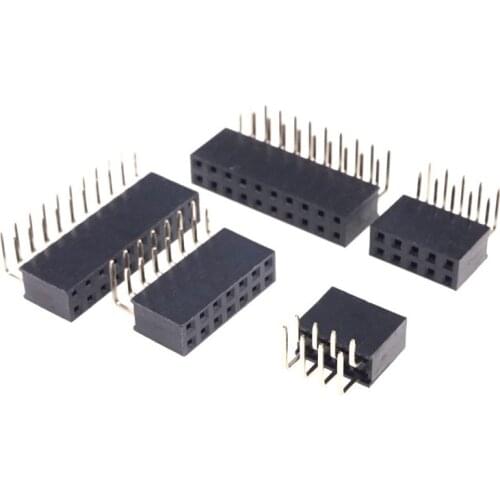 10pcs 2.54mm PCB Female Header Dual Row Pin Header through Hole 4 Pin 6 8 10 12 14 16 18 20 24 26 30 40 50 60 80 Pin Right Angle