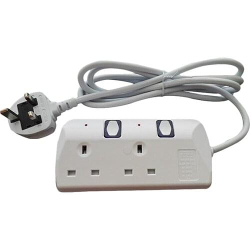 2 Way Extension Lead with Switches Portable White Power Accessory in Home Office 2M/6.6FT 13A Extension Cable(UK Plug)