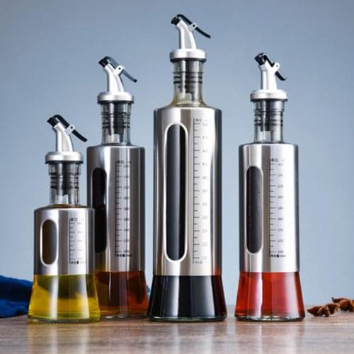 200/300/500mlCooking seasoning oil bottle dispenser sauce bottle stainless glass storage bottles oil vinegar kitchen accessories