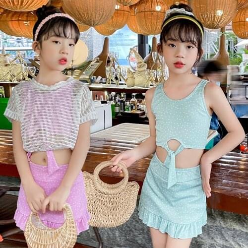 2021 New Fashion Girls Small Fresh and High Elasticity 4-7 Years Old Female Treasure Skirt-style Split Swimwear