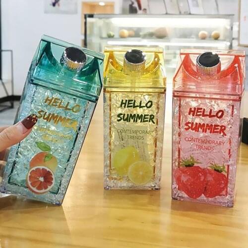400ML Summer Square Straw Cold Cute Drink Cup Plastic Cup Creative Summer Fruit Juice Drinking Cup Outdoor Water Cup
