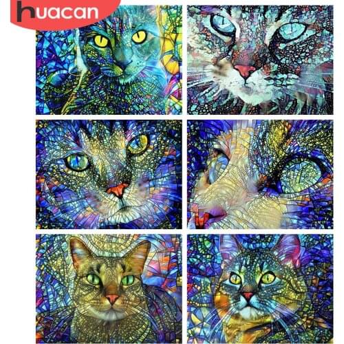 HUACAN DIY 5d Diamond Painting Cat Full Square/Round Drill Diamond Embroidery Cross Stitch Animal Mosaic Picture Home Decor