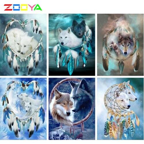 ZOOYA 5D DIY Diamond Painting Wolf Cross Stitch Diamond Embroidery Animals Rhinestone Mosaic Dreamcatcher Picture Home Decor