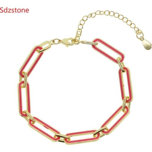 Adjust Size 15+4cm Chain Bracelet Hot Enamel Link Chain Bangle For Male Women Fashion Trendy Wrist Jewelry Gift