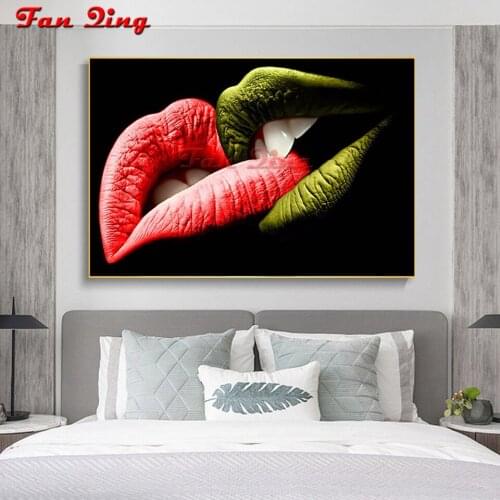 DIY Diamond Embroidery Sexy lips Diamond Painting Full Square Round 5D Cross Stitch Couple Kiss Mosaic Rhinestone decoration