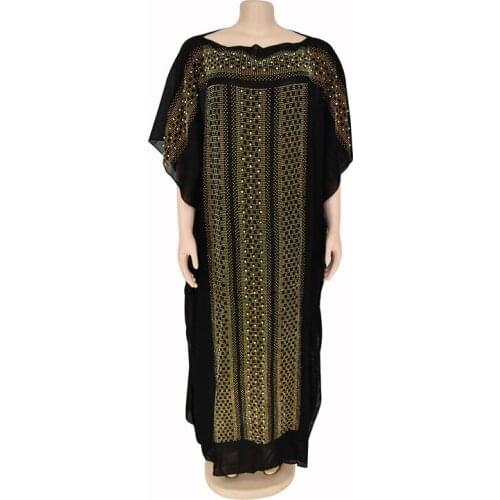 Women Plus Size Hot Drilling Muslim Straight Long Dress Casual One Shoulder Dress Islamic Clothing African Costumes Brand New