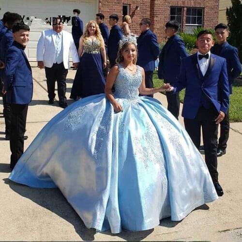 Elegant quinceanera dress Sleeveless sweet 16 dresses blue ball gown girl pageant Gown beaded lace Adult Prom party Dress