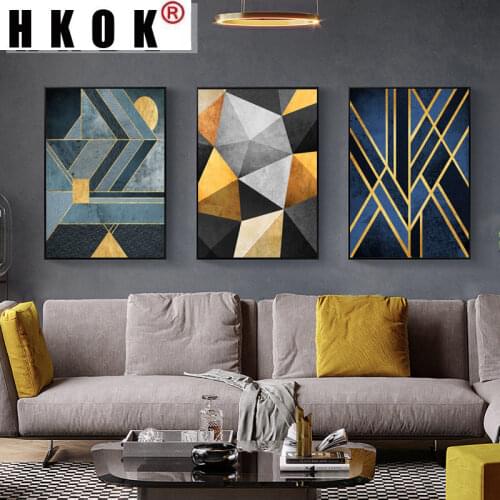 HKOK Luxury Nordic Abstract Geometry Home Decor Nordic Canvas Painting Wall Art Modern Art Decor Posters and Prints Living Room