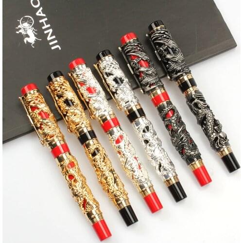 Jinhao Dragon and Phoenix Auspicious Fountain Pen Medium Nib Luxury Metal Ink Pens for Collection Office School Supplies
