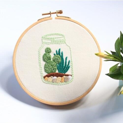 Cactus Pattern DIY Plant Embroidery Kit for Beginner Needlework Handmade Craft Sewing Art Hanging Wall Painting Gift Home Decor