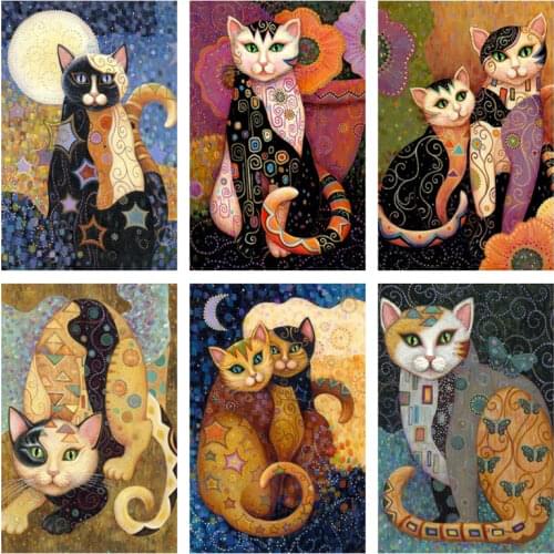 Classic Gustav Klimt Cat Oil Paintings Abstract Animal Posters and Prints of Paintings Decorate The Home In The Living Room