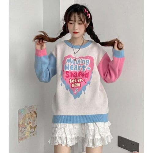 Kawaii Women Sweater Pull Femme Autumn 2021 Korean Fashion Pullovers Long Sleeve Tops Knitting Outerwear Clothes Jumper Female