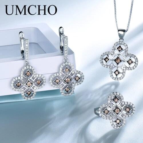 UMCHO Elegant Solid 925 Sterling Silver Pendants Necklaces Rings Earrings Jewelry Sets For Women Wedding Gift Fine Jewelry